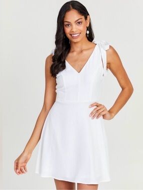 White A-line V-Neck Mini Dress